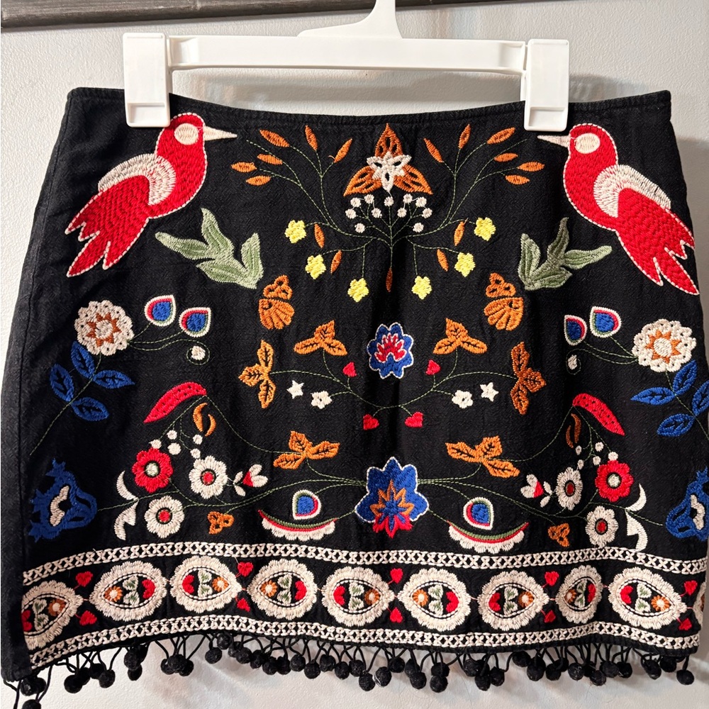 Umgee Black Skirt with Colorful Embroidery size Large